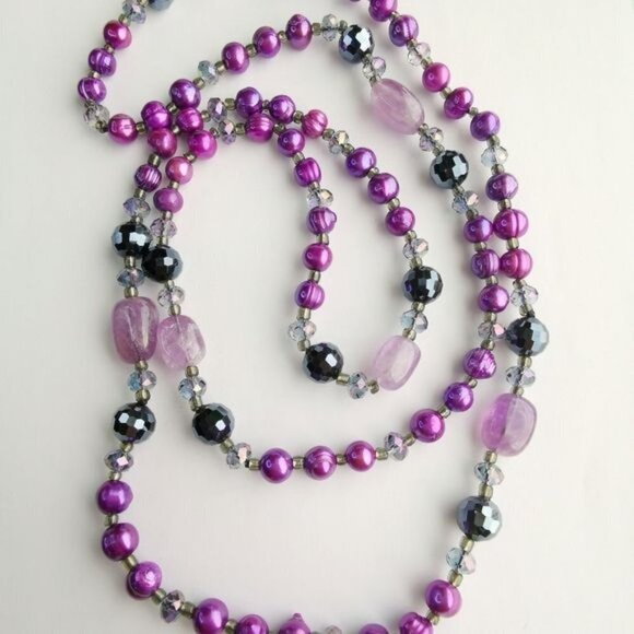 Freshwater pearl amethyst and crystal rope necklace 46" NEW - Picture 5 of 7